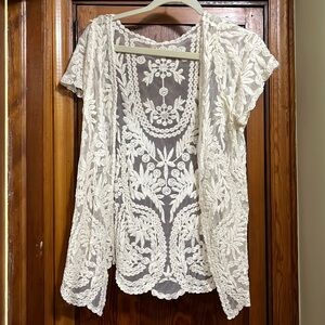 Lace open front short sleeve